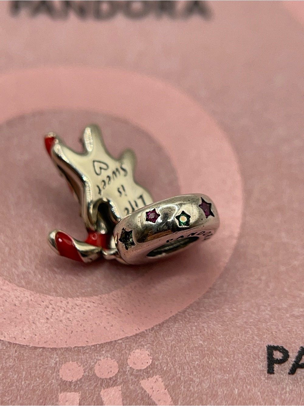 Pandora Gingerbread Man Candy Cane Silver Dangle Charm - Picture 7 of 8